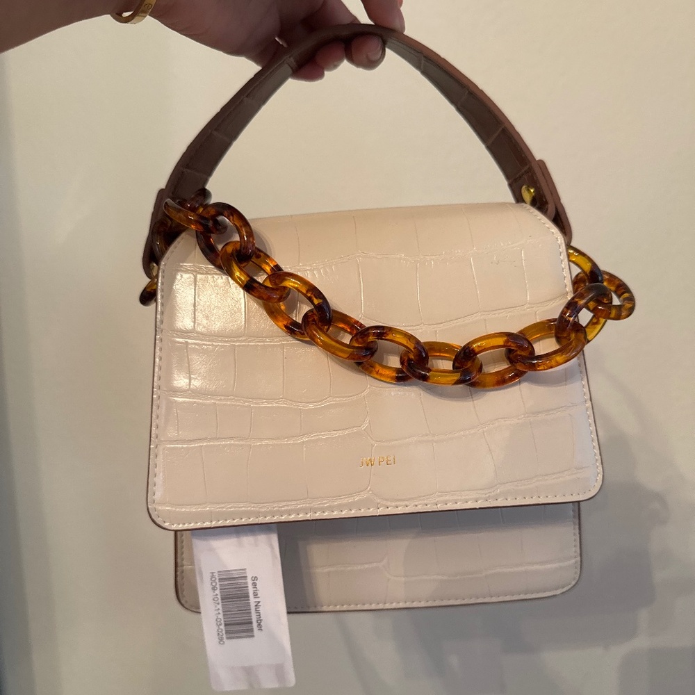 JW Pei Fae ivory and brown croc with tortoise chain cross body